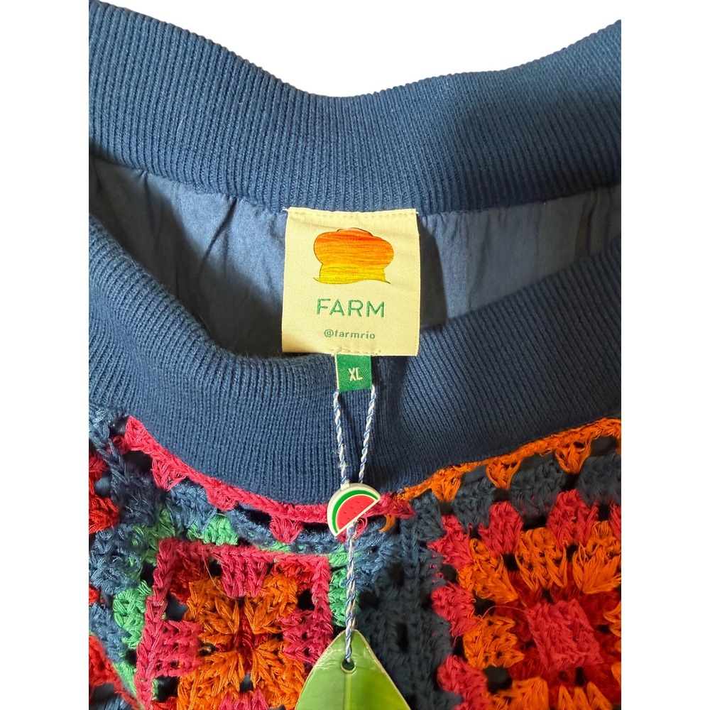 Farm Rio Crochet Mini Skirt Womens XL Blue NWT Multi Granny Square Mushroom - Picture 3 of 15